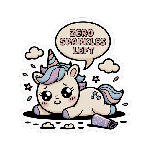 Cute Tired Unicorn Zero Sparkles Left Sticker