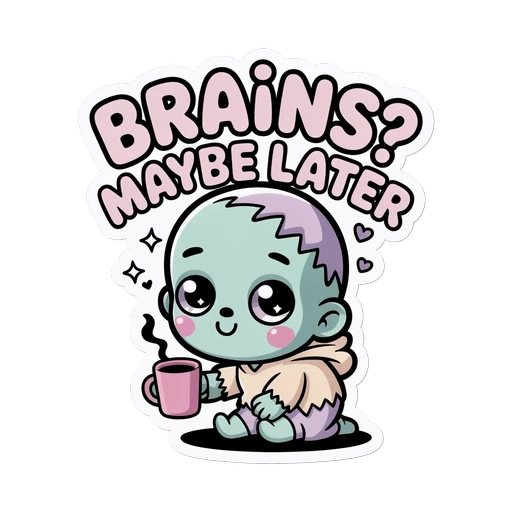 Cute Zombie Brains Maybe Later Coffee Vinyl Sticker