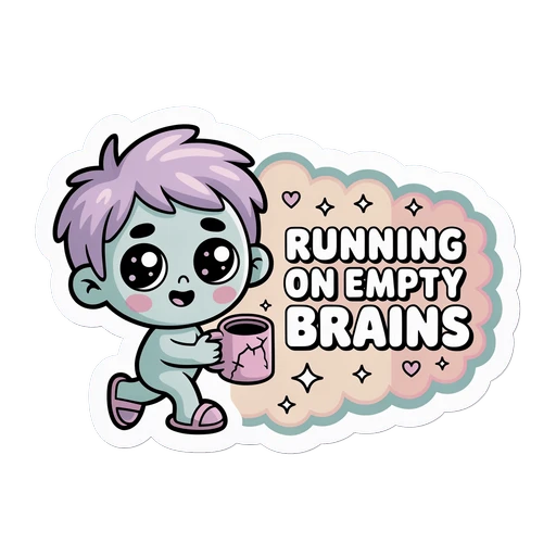 Cute Running on Empty Brains Zombie Coffee Sticker