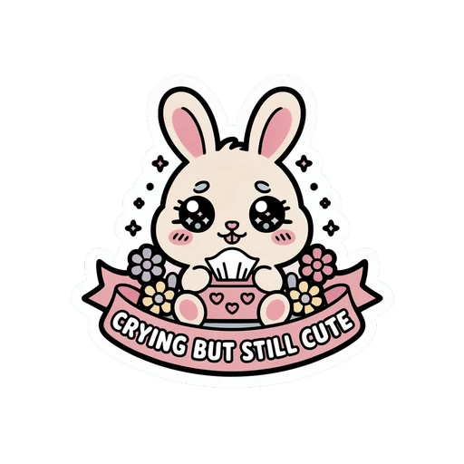 Crying But Still Cute Bunny Kawaii Vinyl Sticker