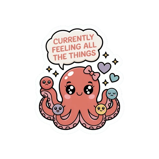 Cute Emotional Octopus Currently Feeling All The Things Sticker
