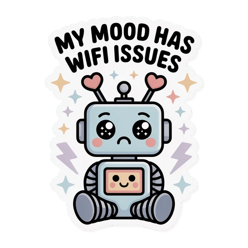 Cute Robot My Mood Has Wifi Issues Sticker