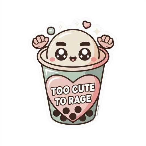 Cute Boba Tea Too Cute To Rage Vinyl Sticker