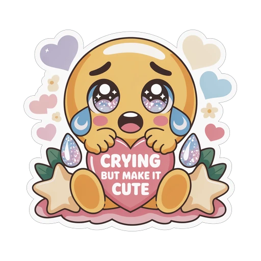 Cute Crying Emoji Holding Heart Vinyl Sticker