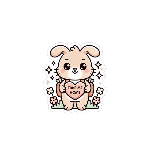 Cute Bunny Holding Take Me Home Heart Sticker
