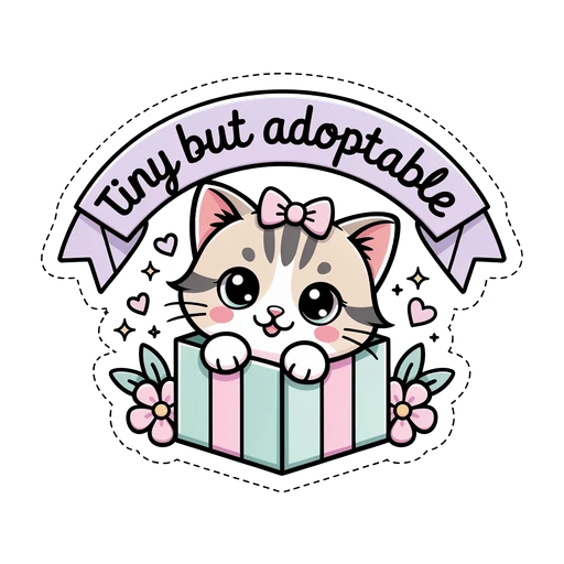Kawaii Cat Sticker - Cute Tiny but Adoptable Kitten Vinyl Sticker