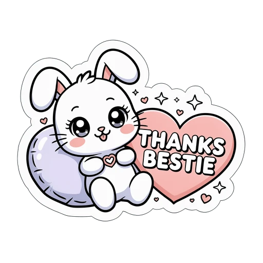 Cute Bunny Thanks Bestie Heart Vinyl Sticker