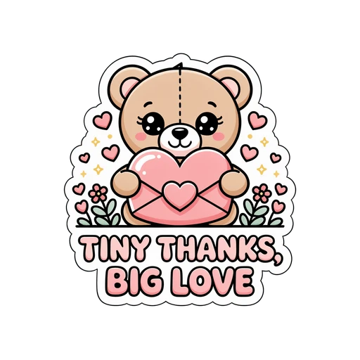 Cute Teddy Bear Tiny Thanks Big Love Sticker