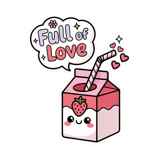 Cute Kawaii Strawberry Milk Full of Love Sticker