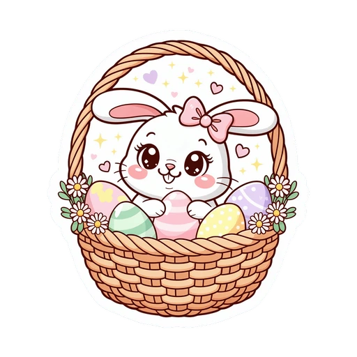 Cute Bunny in Easter Basket Vinyl Sticker