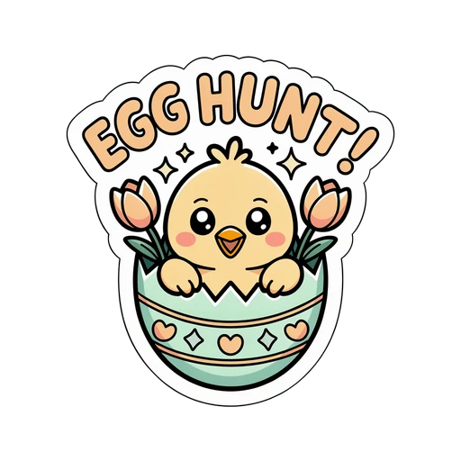 Cute Easter Chick in Egg Hunt Vinyl Sticker