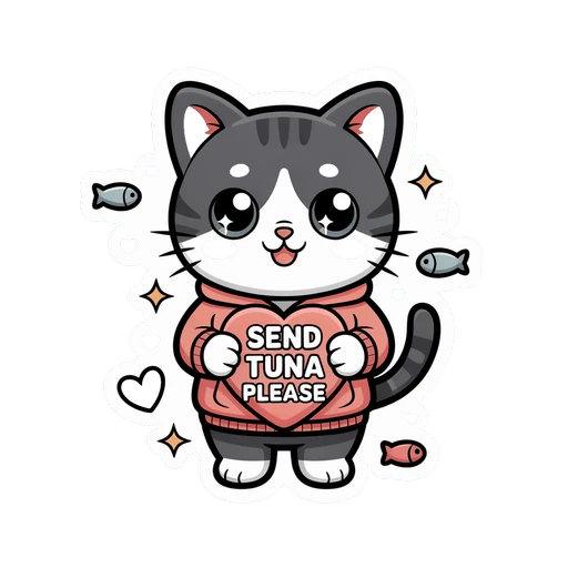Cute Send Tuna Please Cat Vinyl Sticker