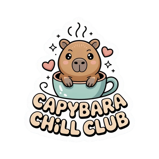 Cute Capybara Chill Club Coffee Cup Sticker