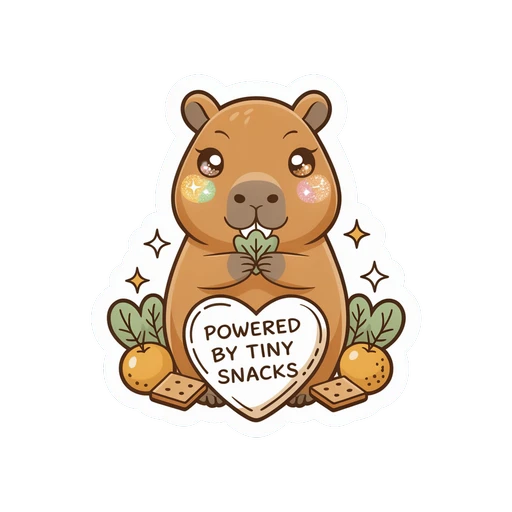 Cute Capybara Powered By Tiny Snacks Sticker