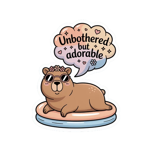 Unbothered But Adorable Capybara Vinyl Sticker