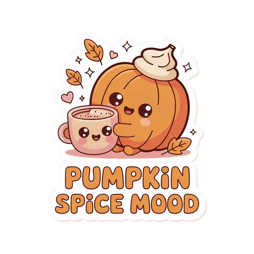Kawaii Pumpkin Spice Mood Coffee Vinyl Sticker