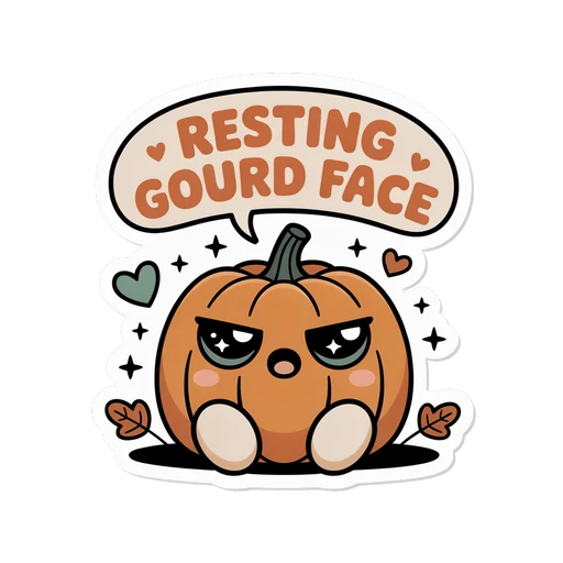 Funny Kawaii Resting Gourd Face Pumpkin Sticker