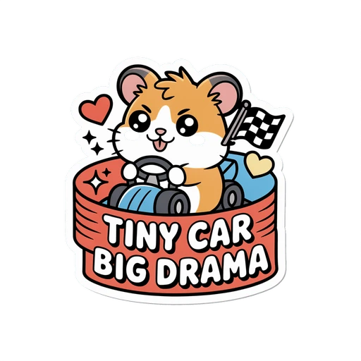 Cute Hamster Race Car Tiny Car Big Drama Sticker