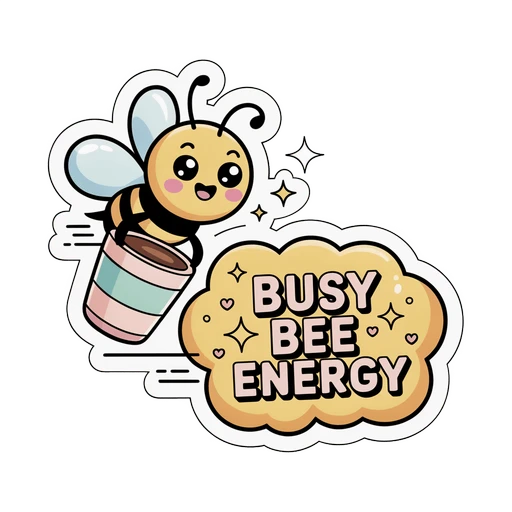 Cute Busy Bee Energy Coffee Vinyl Sticker