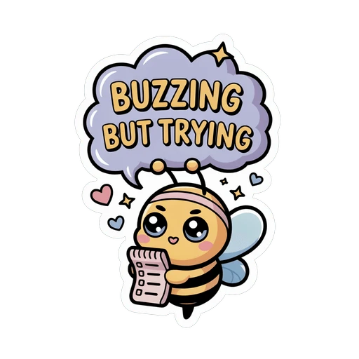 Cute Buzzing But Trying Bee Vinyl Sticker