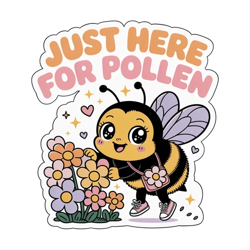 Cute Bee Just Here for Pollen Vinyl Sticker