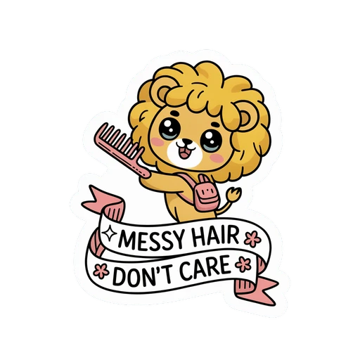 Cute Messy Hair Lion With Comb Vinyl Sticker