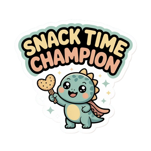 Cute Snack Time Champion Dinosaur Vinyl Sticker