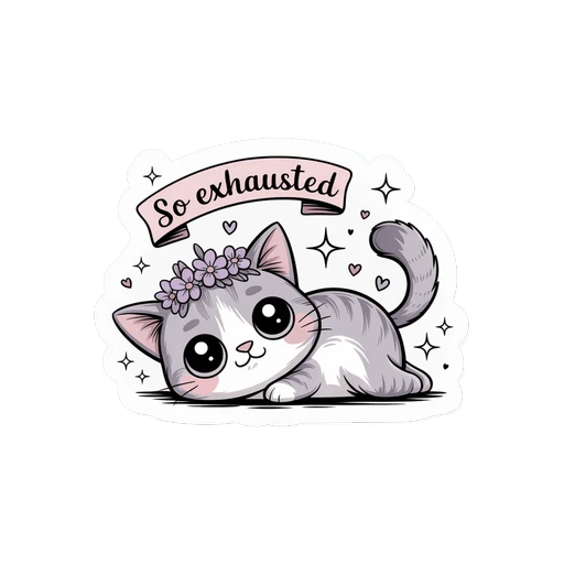 Cute So Exhausted Cat Flower Crown Sticker