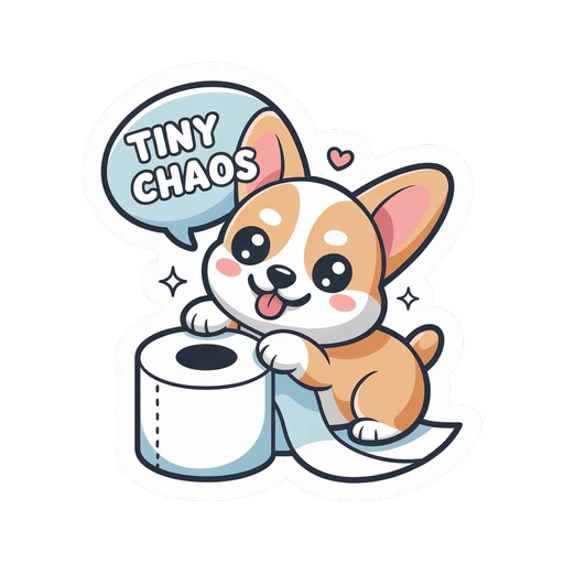 Cute Tiny Chaos Corgi Toilet Paper Vinyl Sticker