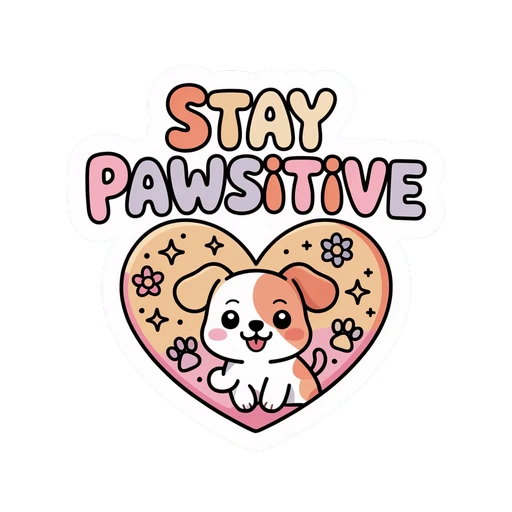 Stay Pawsitive Cute Puppy Heart Vinyl Sticker
