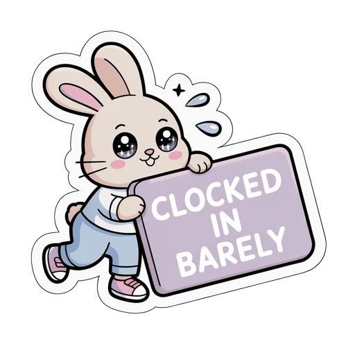 Cute Bunny Clocked In Barely Funny Work Sticker