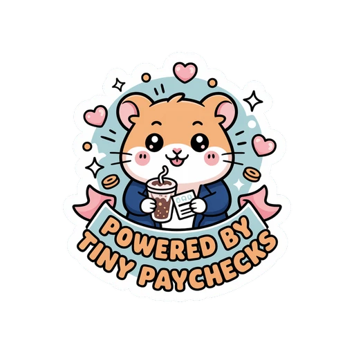 Cute Hamster Powered By Tiny Paychecks Sticker