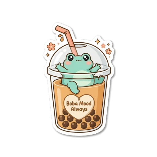 Cute Frog Boba Mood Always Vinyl Sticker