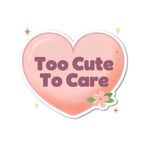 Too Cute To Care Pink Heart Sticker