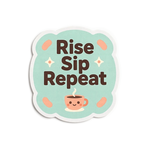 Rise Sip Repeat Cute Coffee Quote Sticker