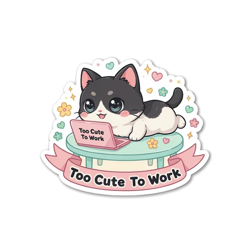 Cute Cat Too Cute To Work Vinyl Sticker