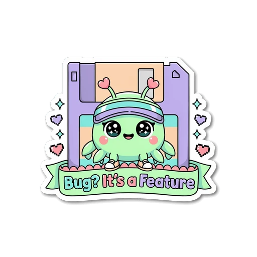 Cute Bug Its a Feature Floppy Disk Vinyl Sticker