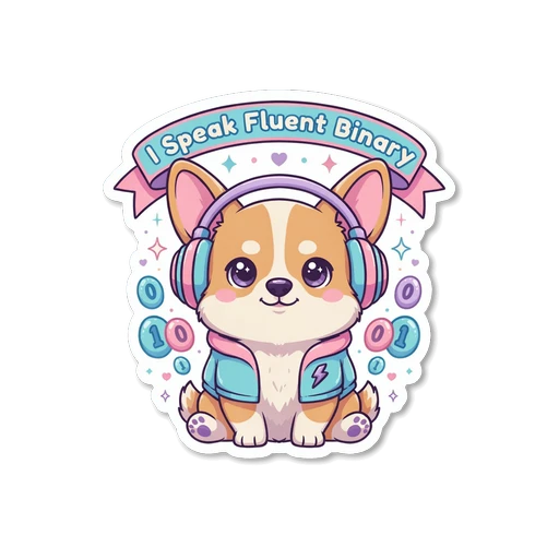 Cute Binary Corgi With Headphones Vinyl Sticker