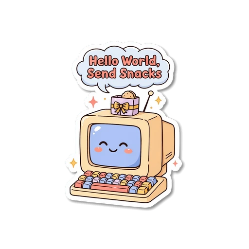 Cute Retro Computer Hello World Send Snacks Sticker