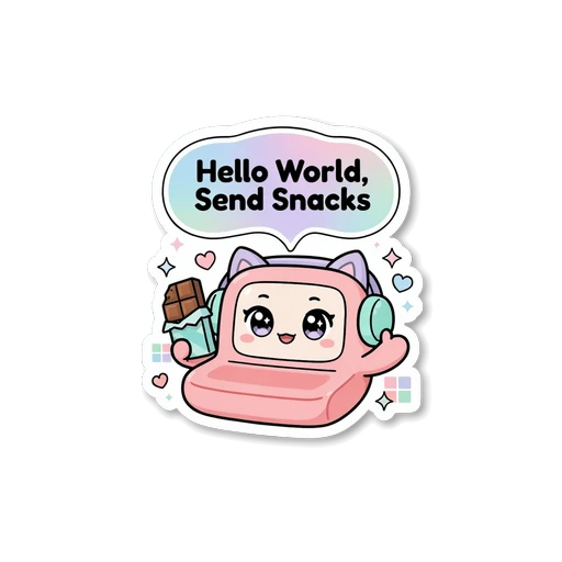 Kawaii Hello World Send Snacks Computer Sticker