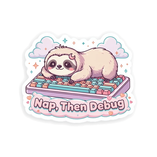 Cute Sloth Keyboard Nap Then Debug Sticker