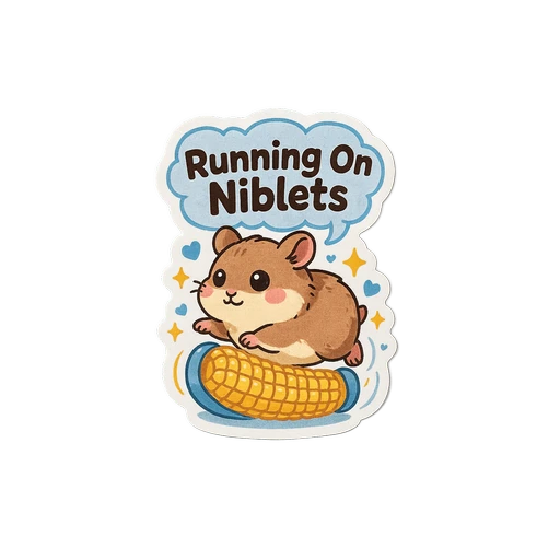 Cute Hamster Running On Corn Kawaii Vinyl Sticker
