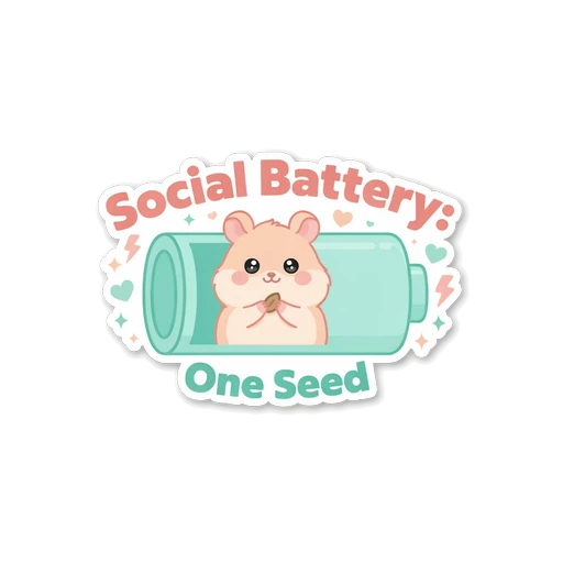 Cute Social Battery One Seed Hamster Vinyl Sticker