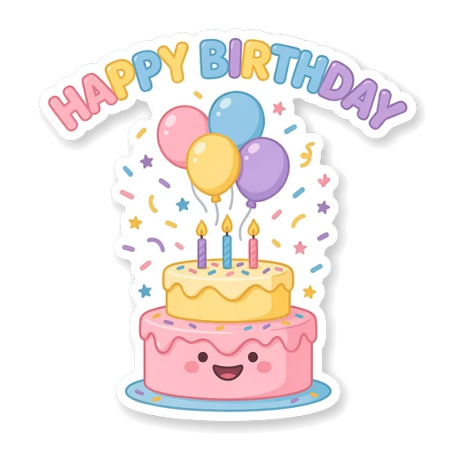 Cute Happy Birthday Cake Balloons Kawaii Vinyl Sticker