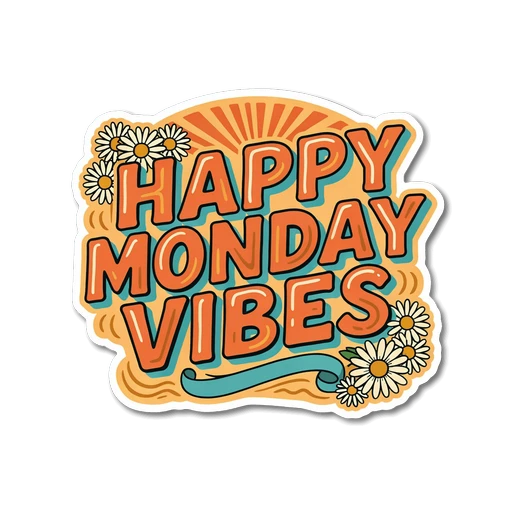 Happy Monday Vibes Retro Daisy Vinyl Sticker