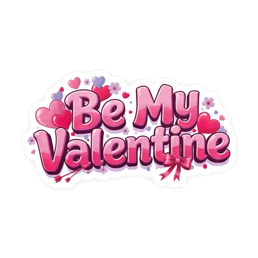 Be My Valentine Heart Lettering Vinyl Sticker
