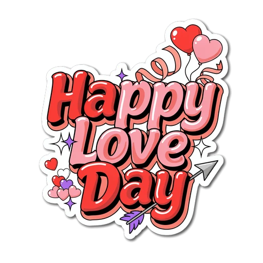 Happy Love Day Heart Balloons Vinyl Sticker