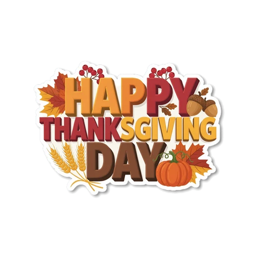 Happy Thanksgiving Day Autumn Leaves Pumpkin Sticker