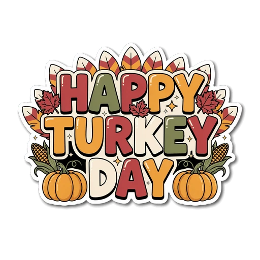 Happy Turkey Day Fall Thanksgiving Vinyl Sticker