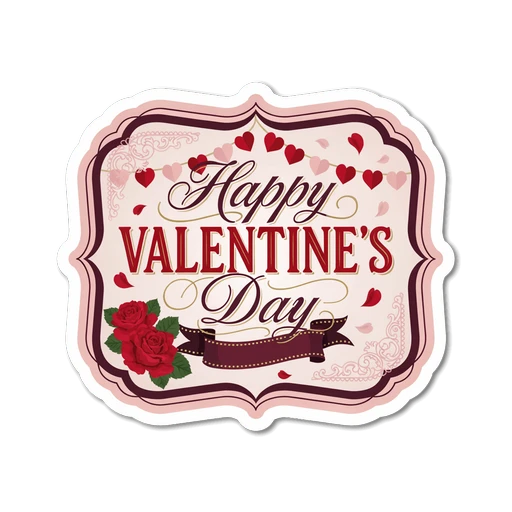 Happy Valentine's Day Plaque Roses Vinyl Sticker